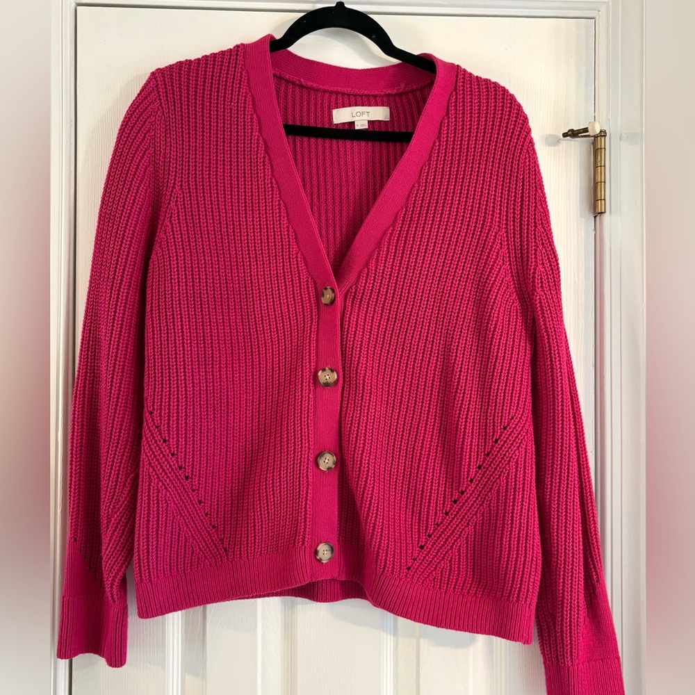 LOFT Fuchsia Button-Up Cardigan